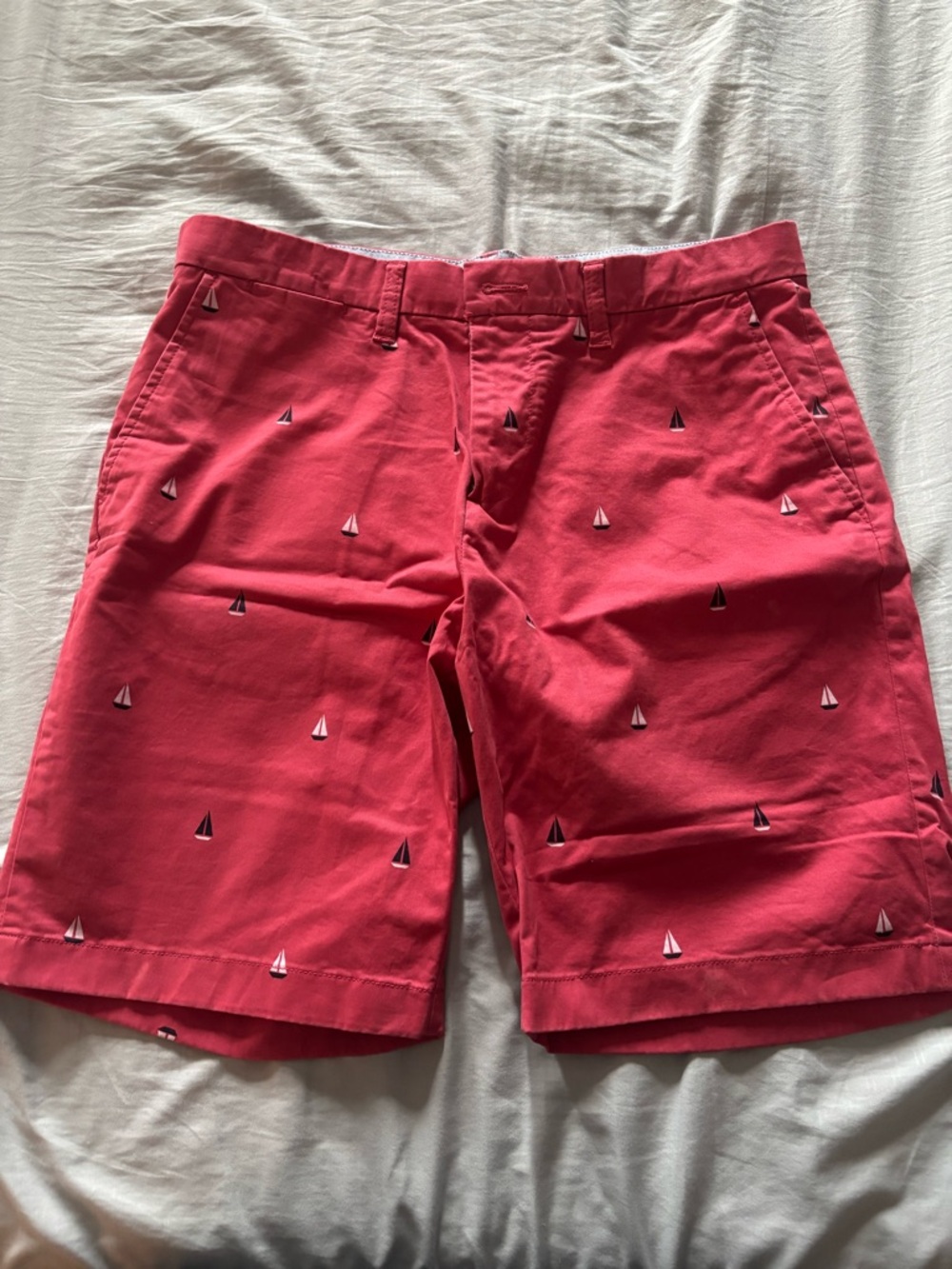 Tommy Hilfiger Coral Red Sailboat Embroidered Flat Front Shorts